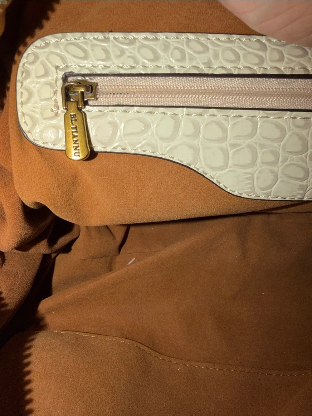 BL Tiannu Cream Crocodile Textured Satchel Handbag with Removable Strap